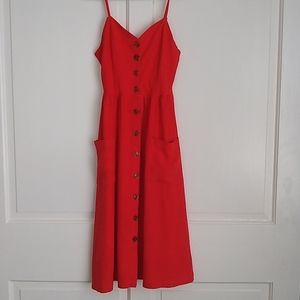 Red midi button front dress